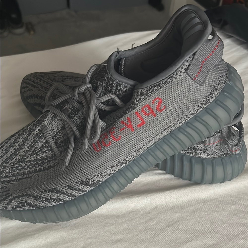 Yeezy Boost 350 V2 in Gray with Red Details